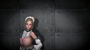 Cute girl with nipple piercing in black and white maid suit MMD sexy dance