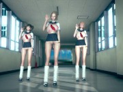 Dripping cute girls in slut uniform with dildos sexy dance MMD R18