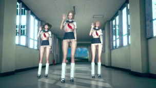 Dripping cute girls in slut uniform with dildos sexy dance MMD R18