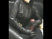 smoking wife in leather gloves and catsuit fucking handjob cumshot promo 13/16