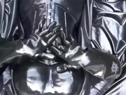 Latex girl full in black rubber and Gasmask chill outs outdoor in garden in a heavy rubber hammock 6/16