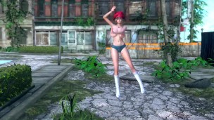 Super hot girl dancing in a hot summer day