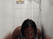 Naejae backs her ass up n rides her dildo in wet shower wearing lingerie