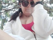 Smoking in a public garden tits outside and feet in flip flops 9/16