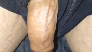 Relaxing growing small limp uncircumcised cock, slowly growing and then again with precum