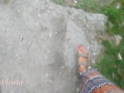 Shameless stops on the road by a stream to pee and change her menstrual cup - almost caught by 2/16