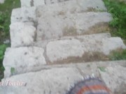 Shameless stops on the road by a stream to pee and change her menstrual cup - almost caught by 3/16