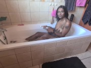 A desi Indian slut giving her dark petite body a sexy steamy bubble bath. 3/16