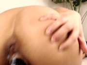 CREAMY PUSSY ASIAN RIDES DILDO UNTIL LOUD ORGASM