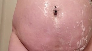 Shower time with pregnant and big boobs 