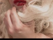 Blonde smoking and taking top off slowly  2/16