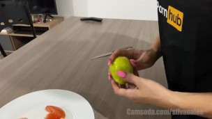 Food Fetish eating my papaya catched for my stepsister