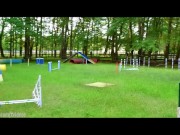 Spunk Covered 19 year old gets a caning on her ass on the seesaw 5/16