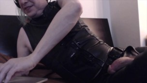I came on my chin! Online leather wank