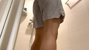 Chubby Japanese guy takes a shower before masturbation and washes his asshole and cock