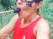Horny Slim girl fuck herself with selfie stick in mountain trekking - Angel Fowler