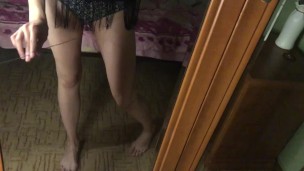  lesbian girl seduces at the mirror. Lesbian dance while her girlfriend is in the shower