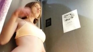 Secret orgasm in the FITTING ROOM! Try on bikini and play my hairy pussy