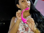 Sexy latina paying with sex toy in public!