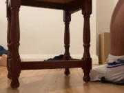 British Boy rides thick dildo deep in his tight hole with white socks on