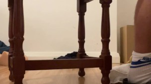 British Boy rides thick dildo deep in his tight hole with white socks on