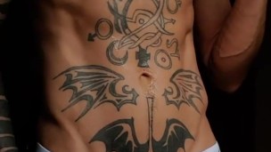 Tattooed big dick twink cools off