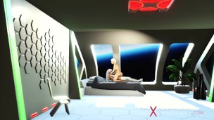 A hot blonde gets fucked by 3d alien dickgirls in the space sation