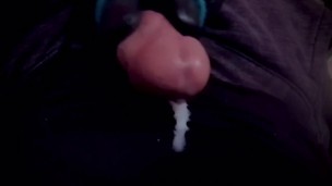 Monster vibrator strapped to my cock in bed 