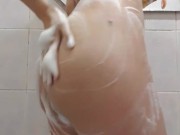 Pretty woman washes in the bath and films herself on camera 6/16