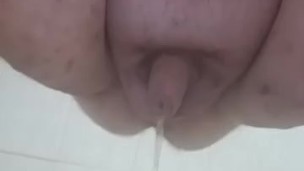 Dare Chubby cum and pee on public toilet