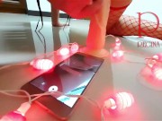 Woman in red mesh stockings gets a big dildo in her pussy Regina Noir 9/16