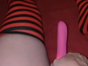 Thick teen massaging wet pussy and clit with vibrator until she squirms with orgasms!