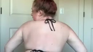 Hot Sexy Redhead in Black Microbikini