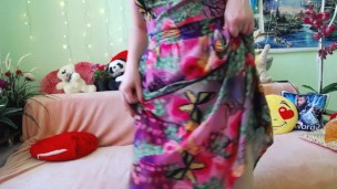 Russian Beautiful redhead woman tease in doggystyle after undress summer dress
