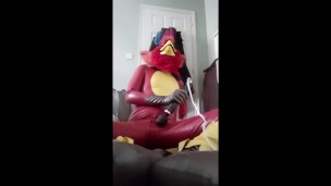 Rubbery Bird Teasing Self With Wand