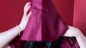 Sexy satanist fucks herself with devil dick dildo in trampy place 