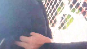 crossdresser quick flashing chastity cage outdoors