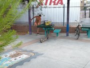 Milf riding scooter naked in public