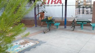 Milf riding scooter naked in public