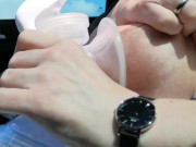 Pumping my big milk tits empty in the car 1/16