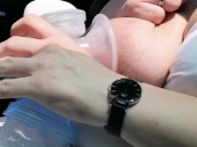 Pumping my big milk tits empty in the car 12/16