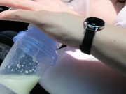 Pumping my big milk tits empty in the car 7/16