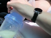 Pumping my big milk tits empty in the car 8/16