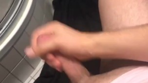 College guy jerking off and cum in dormitory toilet 