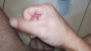 Horny man wanking cock him flashlight anal in bathroom - SoloXman