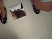 Horny teen in dress shows us her bouncing ass