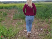 ⭐ Cute Blonde Pissing Her Jeans Twice Outdoors! Kinky Pee Girl !