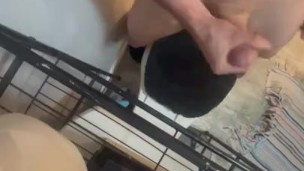Straight nerdy stud stroking Cock to completion in bathroom 