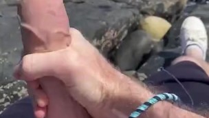CAUGHT Public coast wank on rocks - Cornwall - beach shore while people walk by
