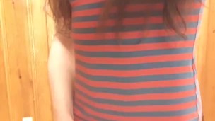 Up dress cock ring and plugged sissy tease